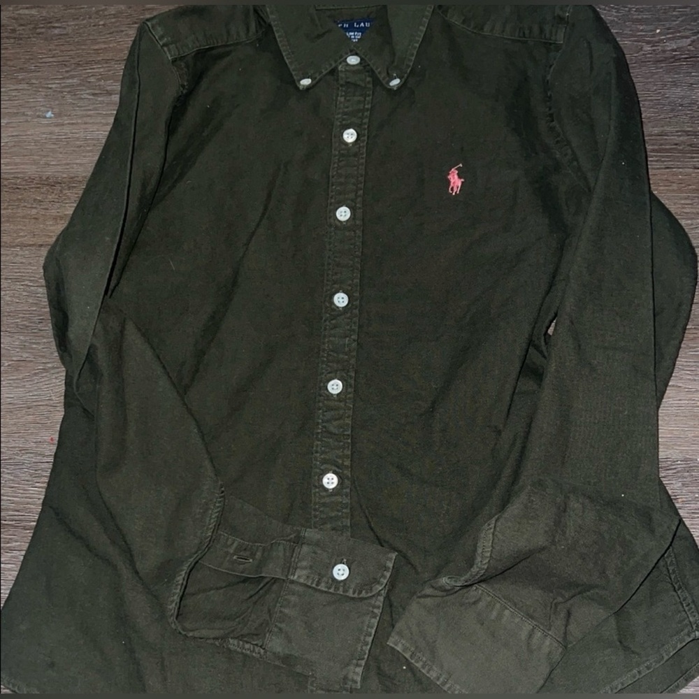 Ralph Lauren  Ladies Dark  Olive Army Green Casual Button Down Shirt 4 Slim Fit